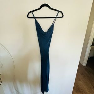 Cowl neck blue dress